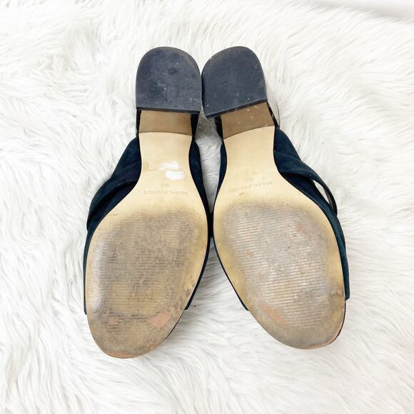 Marc Fisher 9 M Womens Black Suede Rima Buckle Slide Mule Mirror Heels Sandals - Picture 12 of 13